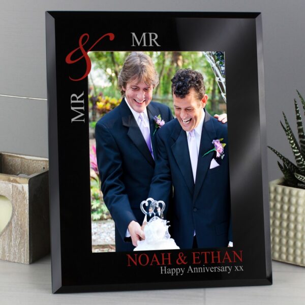 Personalised Ruby Couples 7x5 Black Glass Photo Frame - Image 3