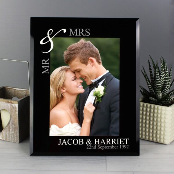 Personalised Silver Couples 7x5 Black Glass Photo Frame