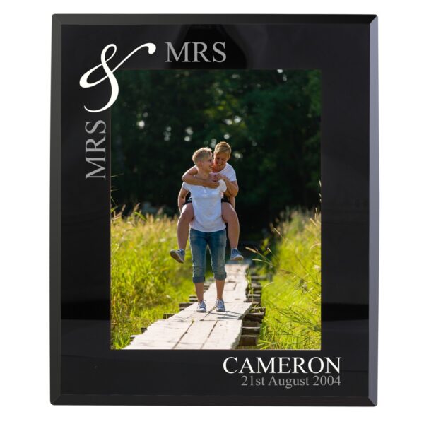 Personalised Silver Couples 7x5 Black Glass Photo Frame - Image 2