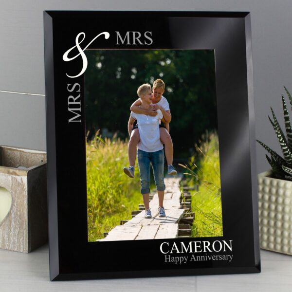 Personalised Silver Couples 7x5 Black Glass Photo Frame - Image 3