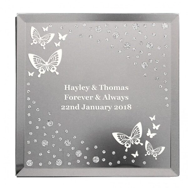 Personalised White Butterfly Diamante Glass Trinket Box - Image 2