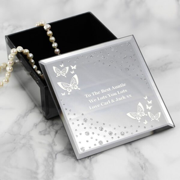 Personalised White Butterfly Diamante Glass Trinket Box - Image 4