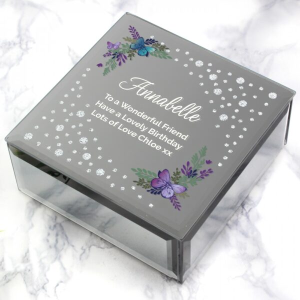 Personalised Floral Butterfly Diamante Glass Trinket Box - Image 3