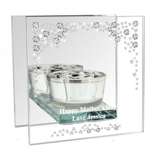 Personalised Diamante Mirrored Glass Tea Light Candle Holder - Image 2