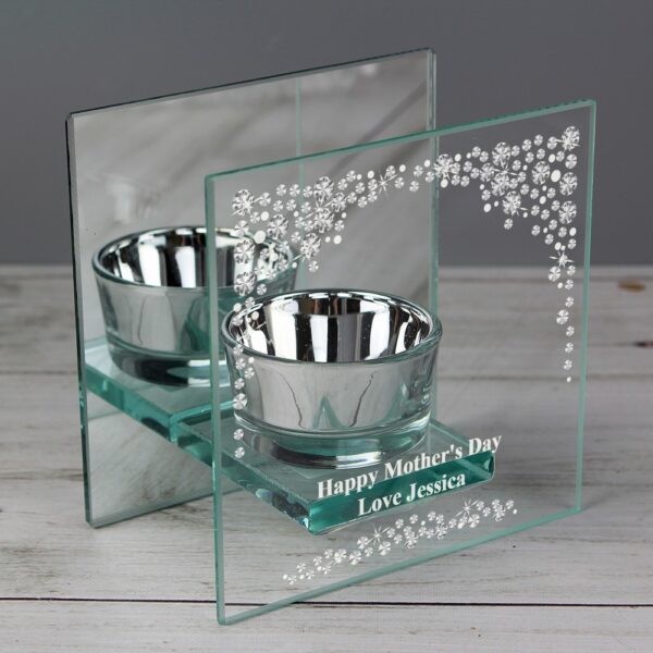 Personalised Diamante Mirrored Glass Tea Light Candle Holder - Image 3