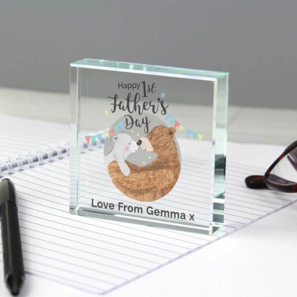 Personalised 1st Father's Day Daddy Bear Large Crystal Token - Image 3