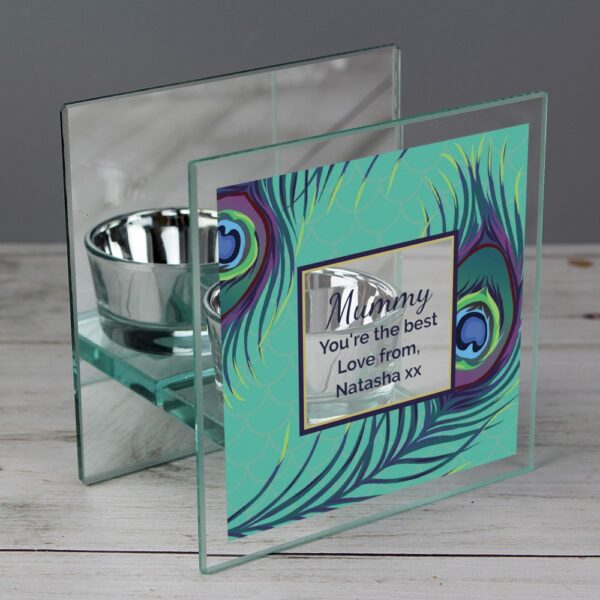 Personalised Peacock Mirrored Glass Tea Light Candle Holder - Image 5