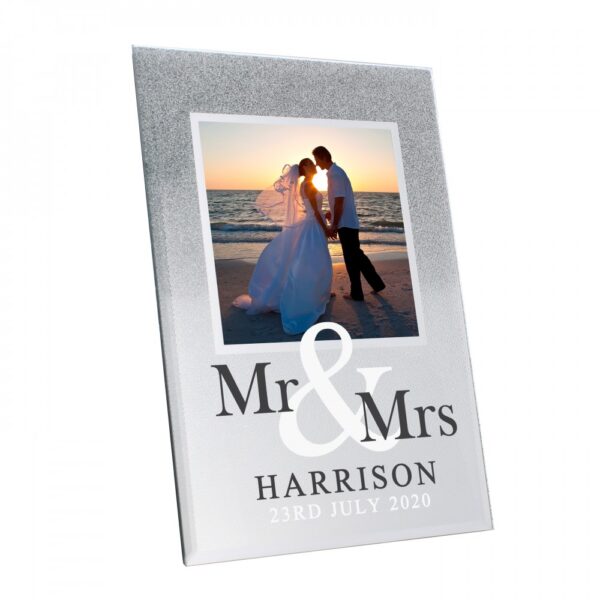 Personalised Mr & Mrs 4x4 Glitter Glass Photo Frame - Image 2