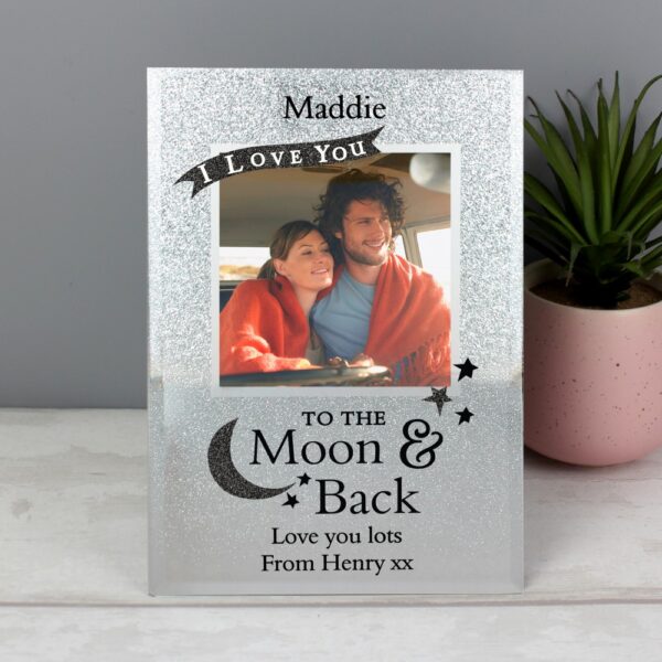 Personalised To the Moon and Back 4x4 Glitter Glass Photo Frame - Image 4
