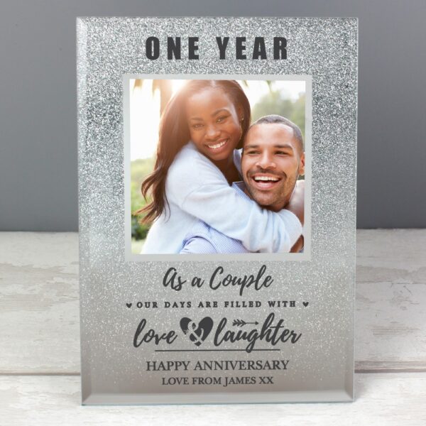 Personalised Anniversary 4x4 Glitter Glass Photo Frame - Image 3