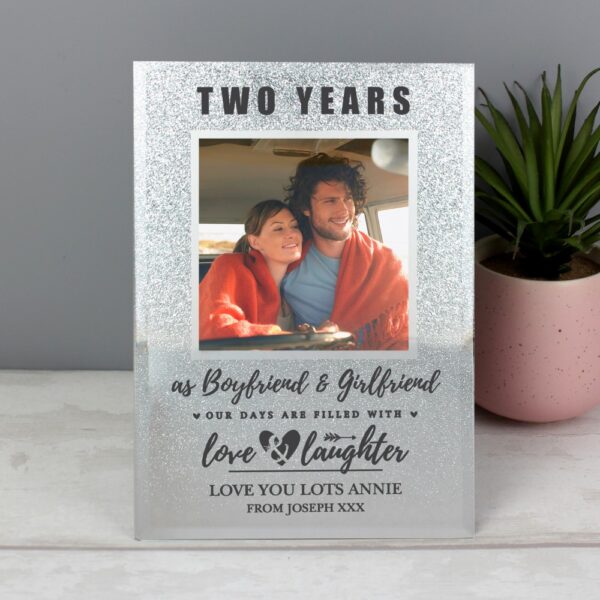 Personalised Anniversary 4x4 Glitter Glass Photo Frame - Image 4