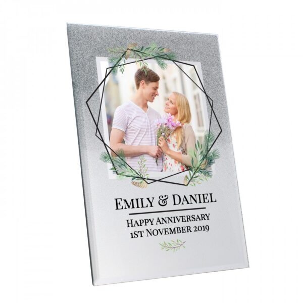 Personalised Geo Leaves 4x4 Glitter Glass Photo Frame - Image 2
