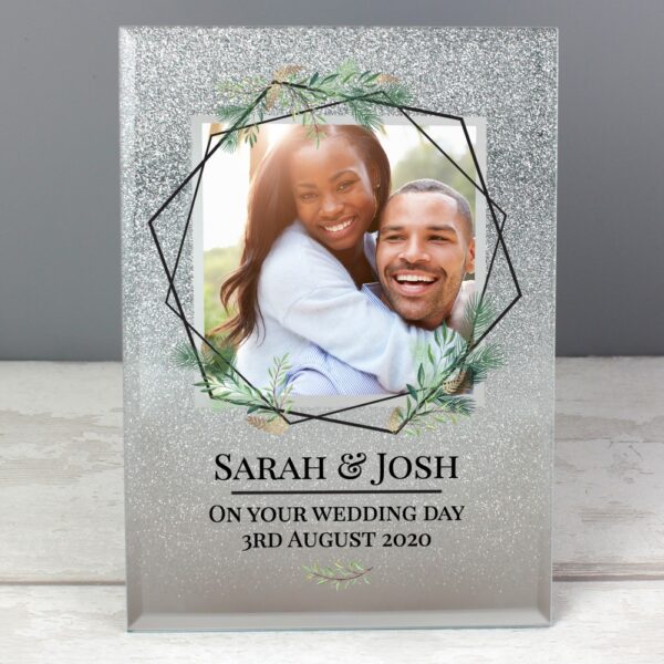 Personalised Geo Leaves 4x4 Glitter Glass Photo Frame - Image 4