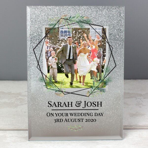 Personalised Geo Leaves 4x4 Glitter Glass Photo Frame - Image 5