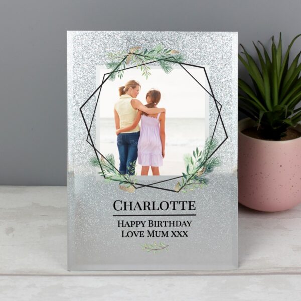 Personalised Geo Leaves 4x4 Glitter Glass Photo Frame - Image 6