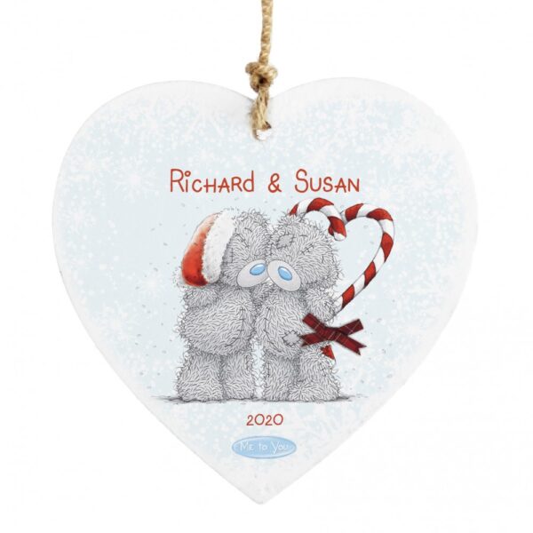 Personalised Me To You Couple Christmas Wooden Heart Decoration - Image 2