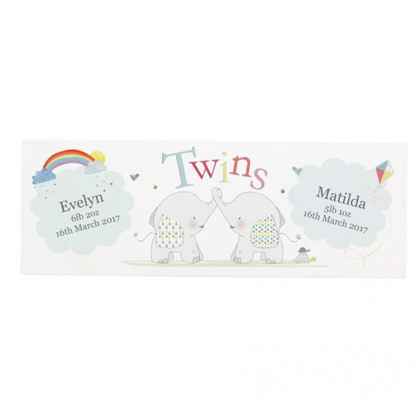 Personalised Hessian Elephant Twins Wooden Block Sign - Image 2