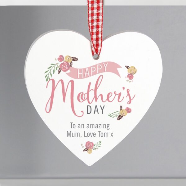 Personalised Floral Bouquet Mother's Day Wooden Heart Decoration - Image 3