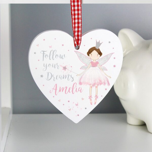 Personalised Fairy Princess Wooden Heart Decoration - Image 3