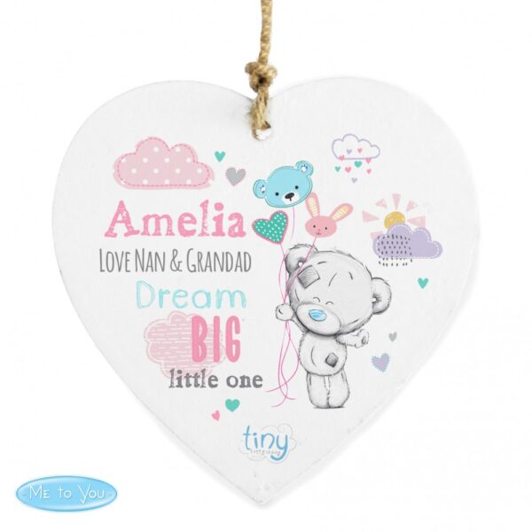 Personalised Tiny Tatty Teddy Dream Big Pink Wooden Heart Decoration - Image 2