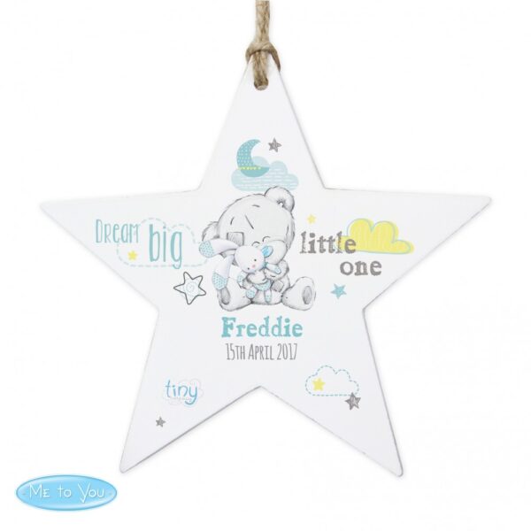 Personalised Tiny Tatty Teddy Dream Big Blue Wooden Star Decoration - Image 2
