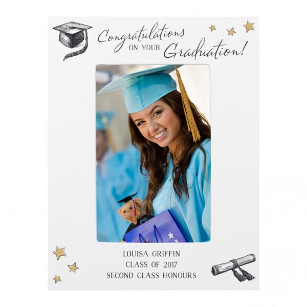 Personalised Gold Star Graduation 6x4 White Wooden Photo Frame - Image 2