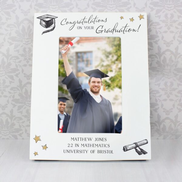 Personalised Gold Star Graduation 6x4 White Wooden Photo Frame - Image 3