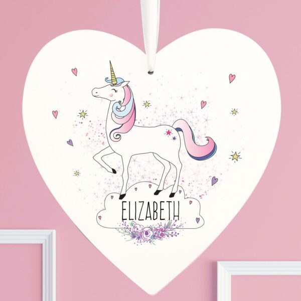 Personalised Unicorn Large Wooden Heart Decoration - Image 4