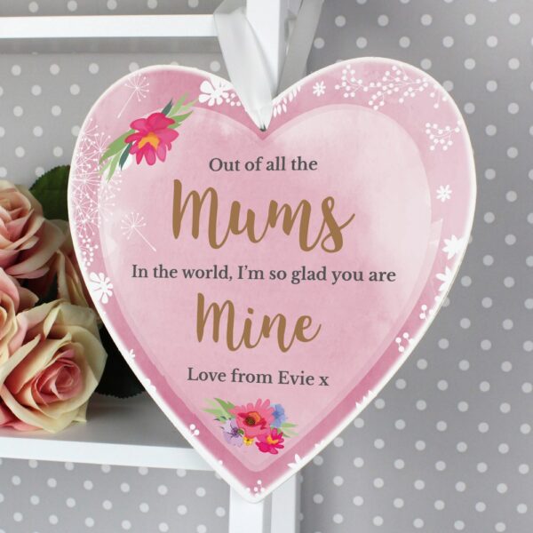 Personalised Floral Watercolour Large Wooden Heart Decoration