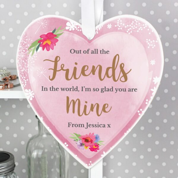 Personalised Floral Watercolour Large Wooden Heart Decoration - Image 3