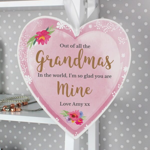 Personalised Floral Watercolour Large Wooden Heart Decoration - Image 5