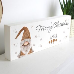 Personalised Scandinavian Christmas Gnome Wooden Block Sign