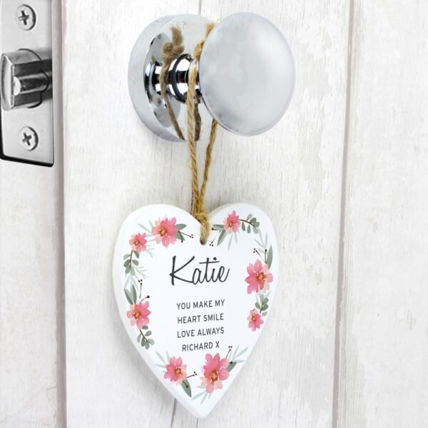 Personalised Floral Sentimental Wooden Heart Decoration - Image 3