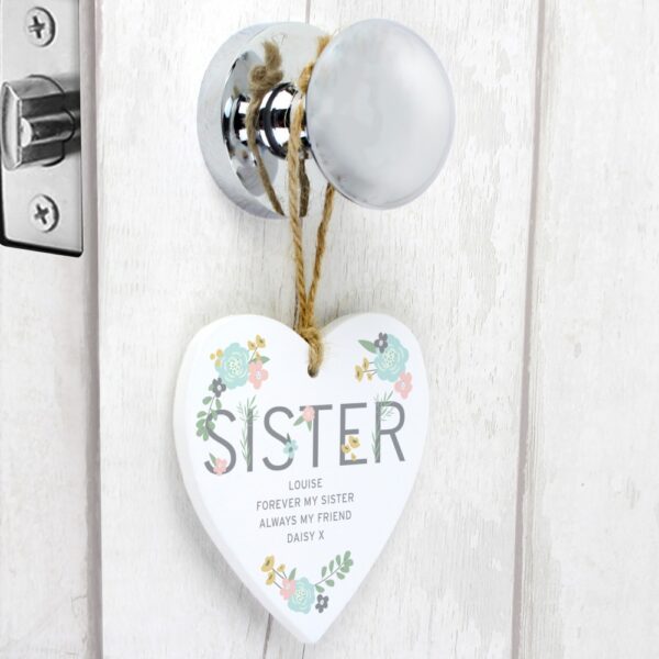 Personalised Sister Floral Wooden Heart Decoration - Image 4