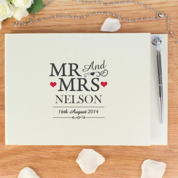 Personalised Mr & Mrs Hardback Guest Book & Pen - Image 2