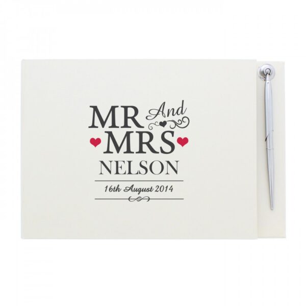 Personalised Mr & Mrs Hardback Guest Book & Pen - Image 3