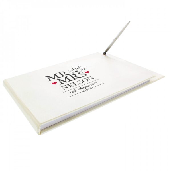 Personalised Mr & Mrs Hardback Guest Book & Pen - Image 4