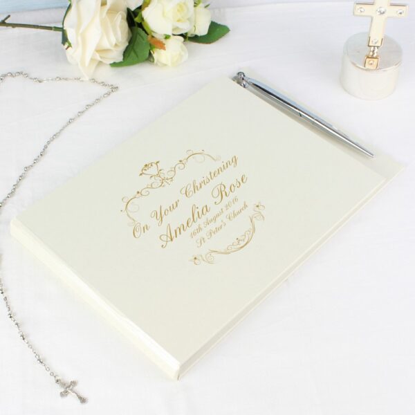 Personalised Gold Ornate Swirl Hardback Guest Book & Pen - Image 2