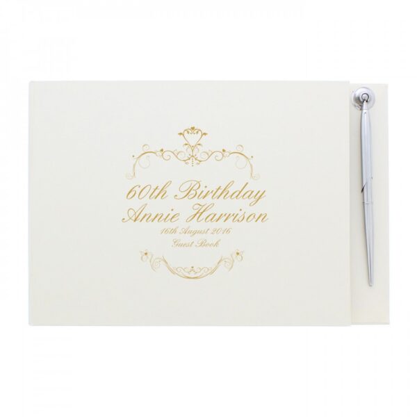 Personalised Gold Ornate Swirl Hardback Guest Book & Pen - Image 3