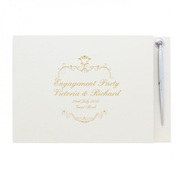 Personalised Gold Ornate Swirl Hardback Guest Book & Pen - Image 4