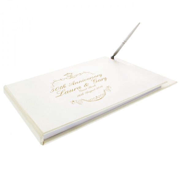 Personalised Gold Ornate Swirl Hardback Guest Book & Pen - Image 5