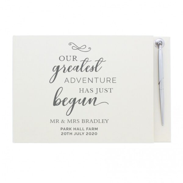 Personalised Greatest Adventure Wedding Hardback Guest Book & Pen - Image 2