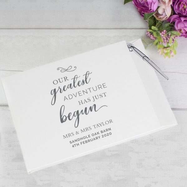 Personalised Greatest Adventure Wedding Hardback Guest Book & Pen - Image 5