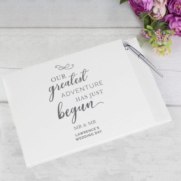 Personalised Greatest Adventure Wedding Hardback Guest Book & Pen - Image 6