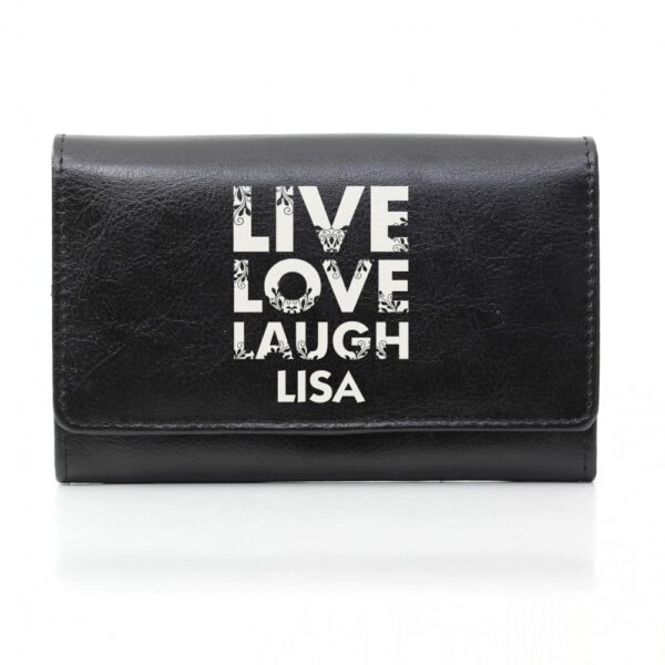 Personalised Live Laugh Love Black Leather Purse - Image 2