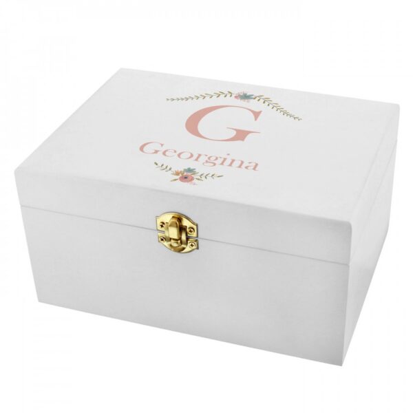 Personalised Floral Bouquet White Wooden Keepsake Box - Image 2