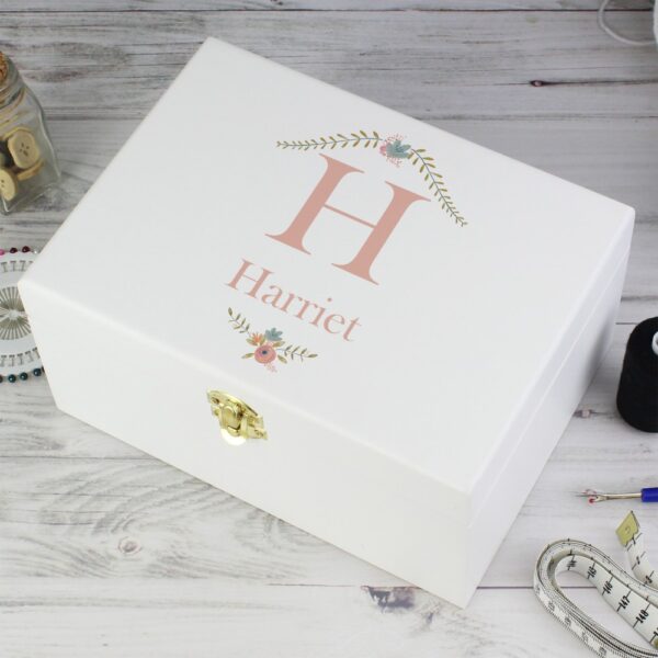 Personalised Floral Bouquet White Wooden Keepsake Box - Image 3