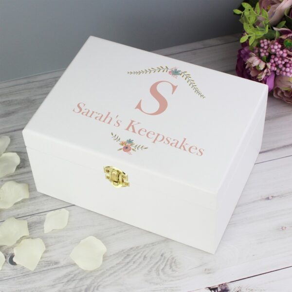 Personalised Floral Bouquet White Wooden Keepsake Box - Image 4