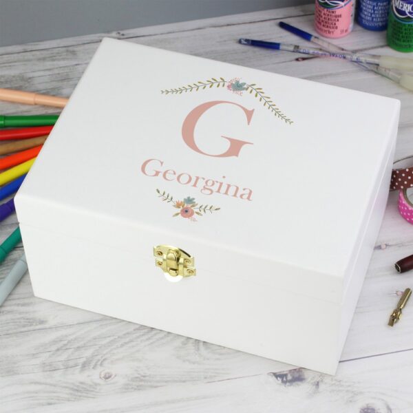 Personalised Floral Bouquet White Wooden Keepsake Box - Image 5