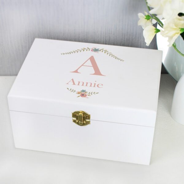 Personalised Floral Bouquet White Wooden Keepsake Box - Image 6